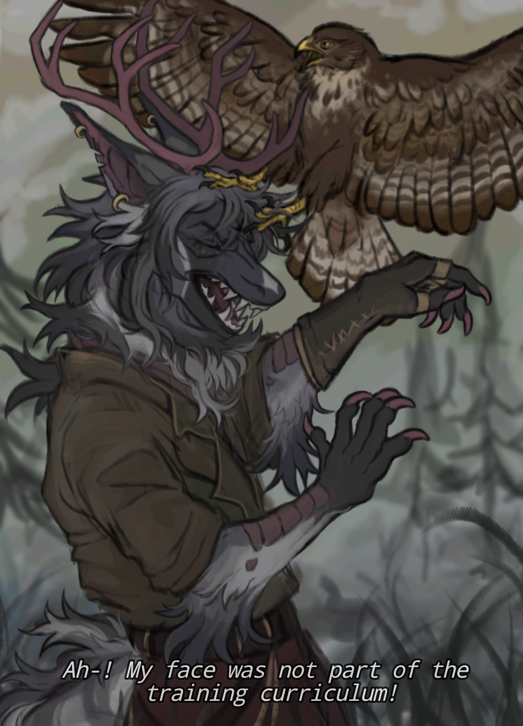 Falconry is all fun and games until a massive raptor decides to aim straight for your nose :P
Despite his love and growing experience in training feathered companions, Jasper still often ends up with a few scratches on his face